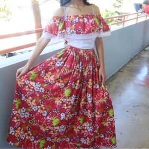 traje de jibara puertorriqueña mujer - rojo y blanco (hand-made)